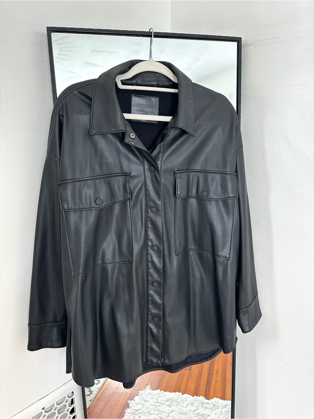 Black Vegan Leather Shirt Jacket - Women size xl